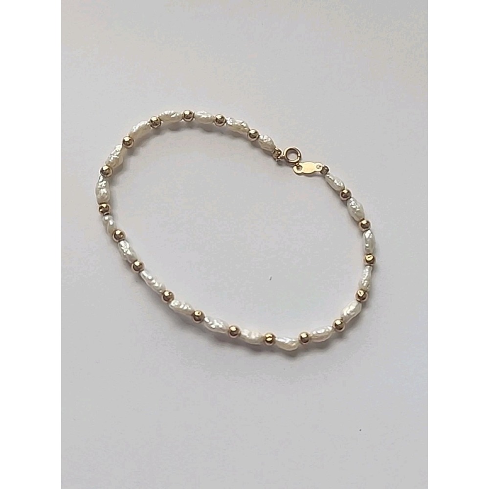 Vintage 14 Karat Designer Gold And Pearl Bracelet Natural Pearls! 7" Long